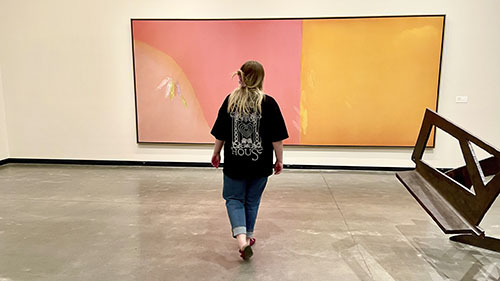 June walking in a museum